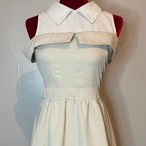 Elenzga 2 In 1 Off-The-Shoulder Collared Beige Mini Dress Size 2 XS